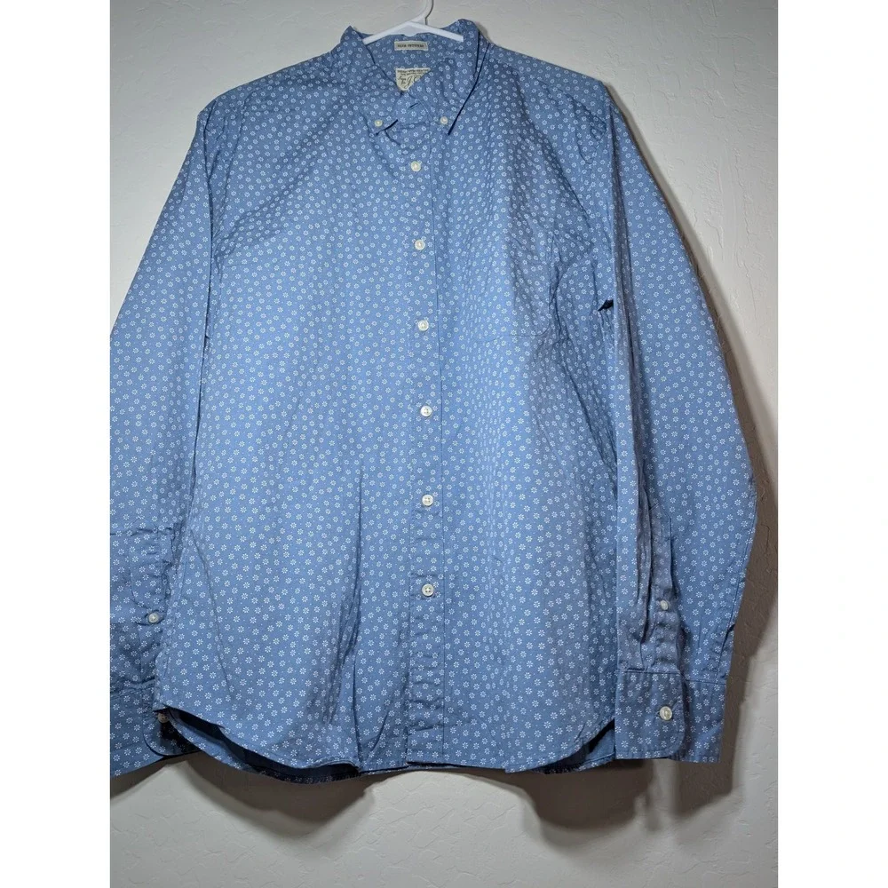 J. Crew Mens Large Slim Untucked Secret Wash Shirt Blue Floral Daisy Stretch L
